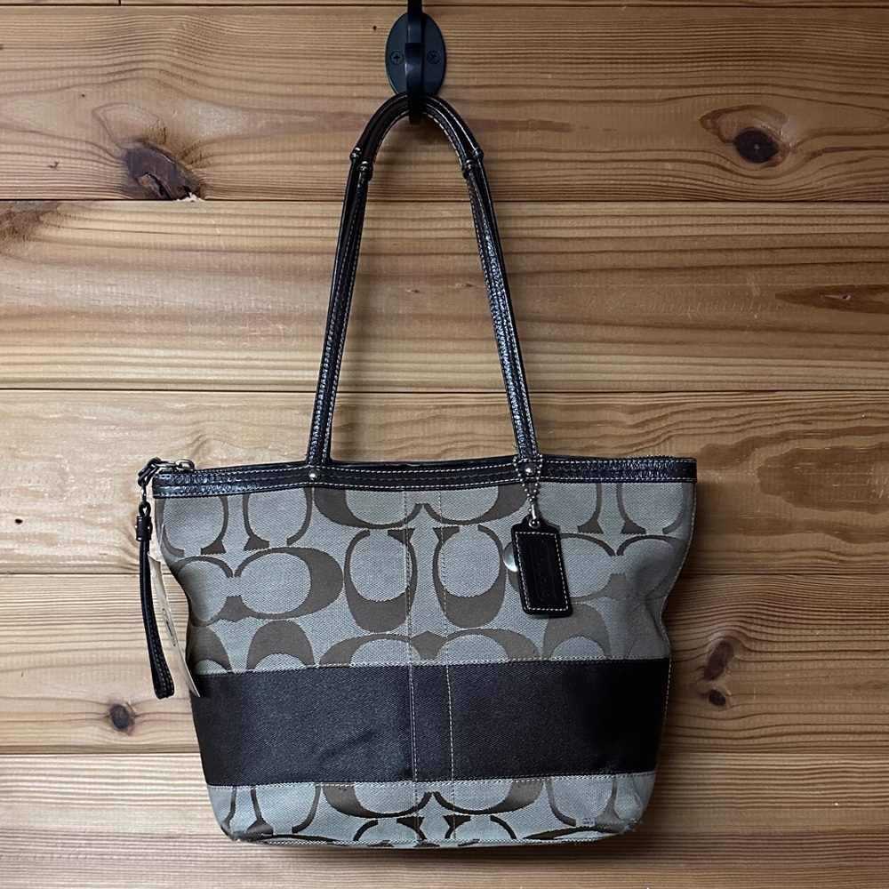 Coach Signature Brown and Tan Tote Shoulder Handbag